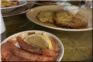 Hashbrouns with salmon weak salt and sour cream photo Hashbrouns with salmon weak salt and sour cream image